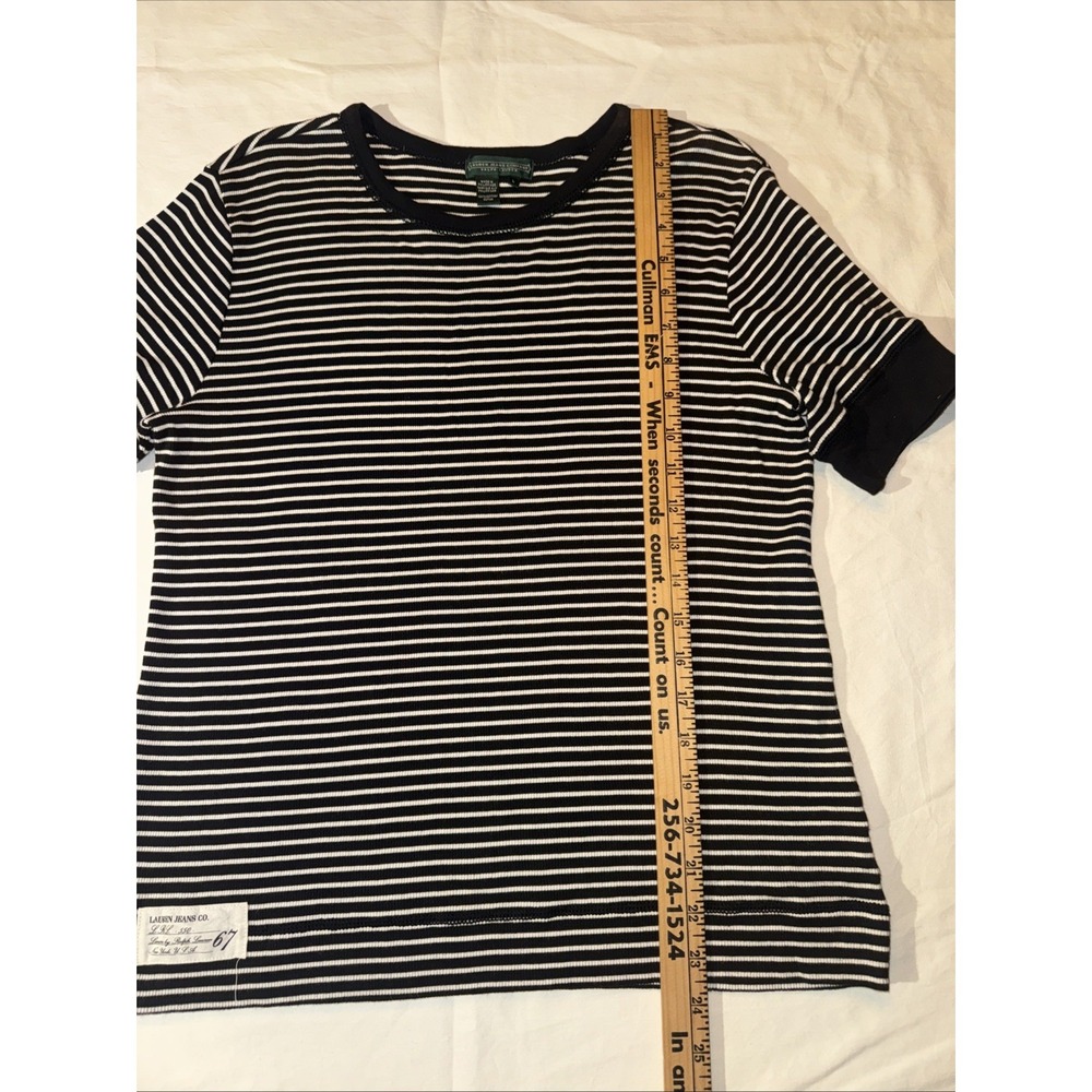 Lauren Jeans Co Ralph Lauren‎ Black White Stripe SS Top Cotton Size L - Picture 4 of 6
